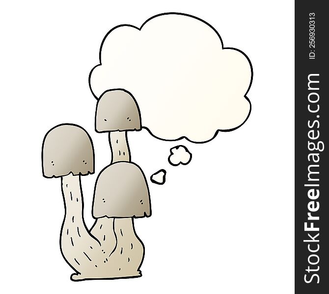 cartoon mushroom with thought bubble in smooth gradient style
