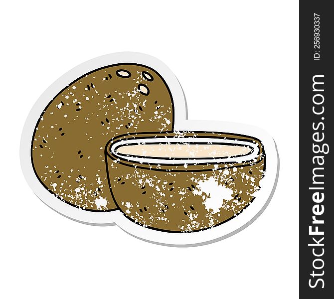 Distressed Sticker Of A Quirky Hand Drawn Cartoon Coconut