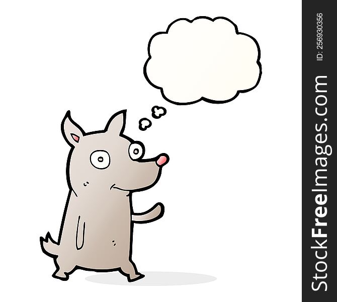 cartoon little dog waving with thought bubble