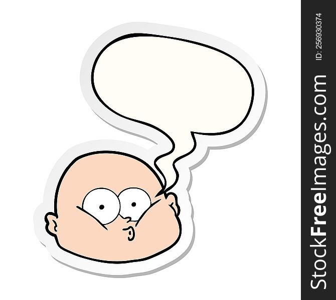 cartoon curious bald man with speech bubble sticker