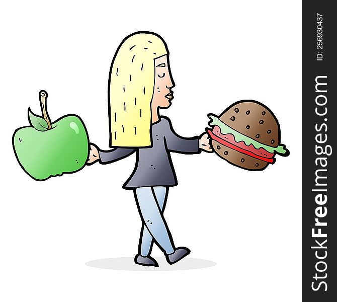 cartoon woman deciding to eat healthy