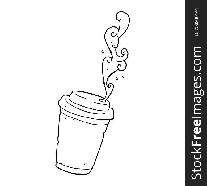 freehand drawn black and white cartoon take out coffee