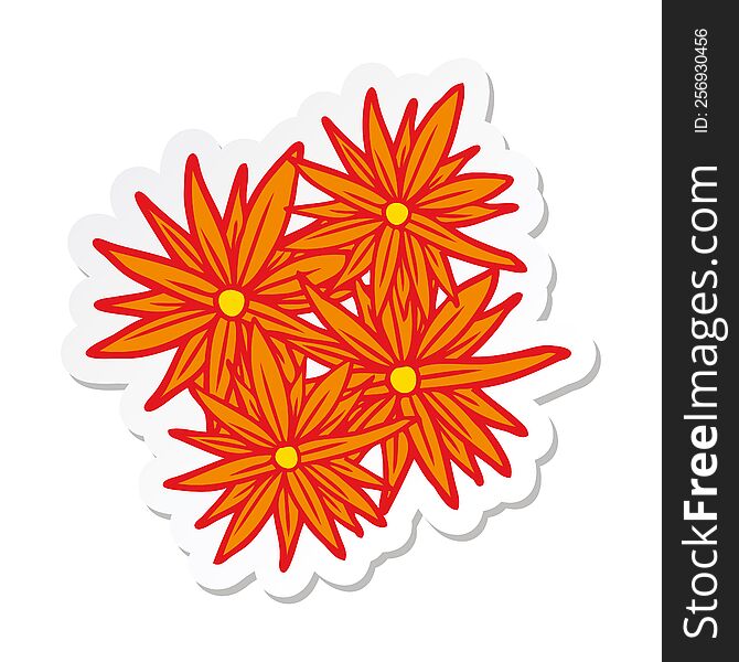 sticker of a cartoon bright flowers