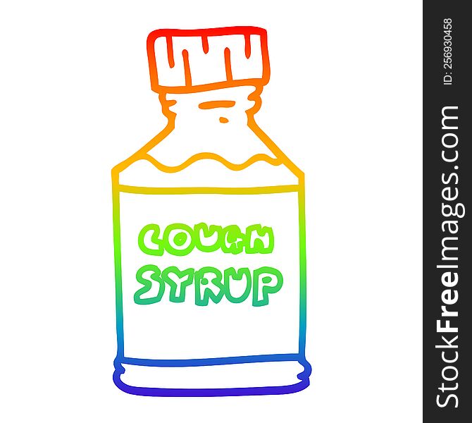 rainbow gradient line drawing of a cartoon cough syrup