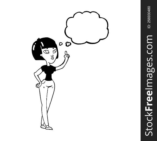 freehand drawn thought bubble cartoon woman asking question