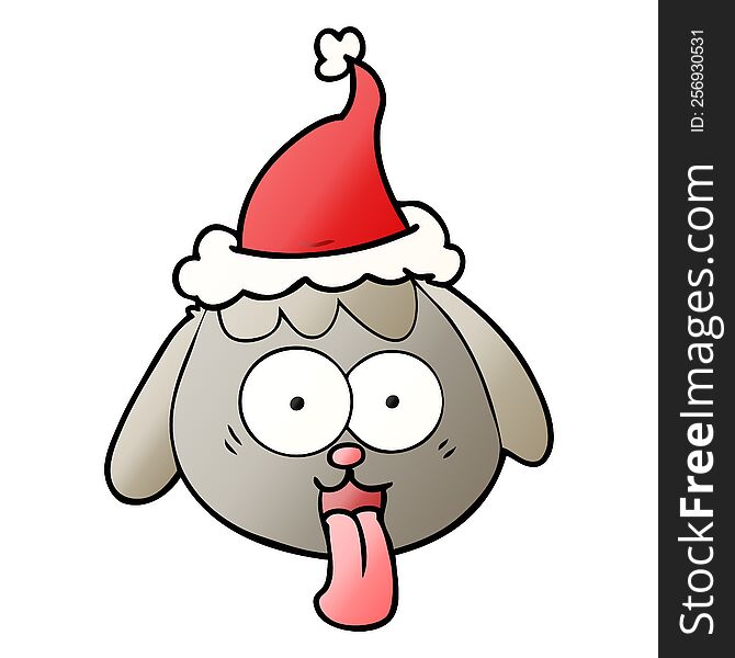 Gradient Cartoon Of A Dog Face Panting Wearing Santa Hat
