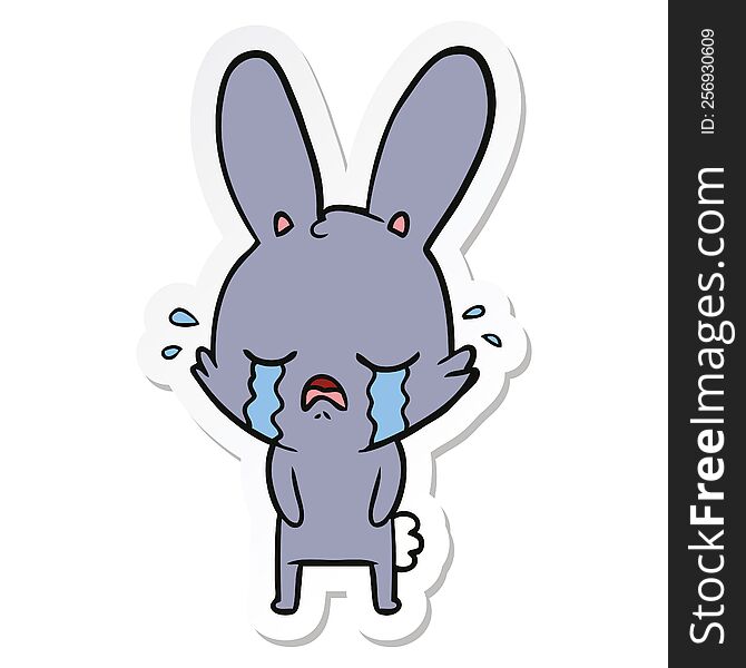 Sticker Of A Cute Cartoon Rabbit Crying