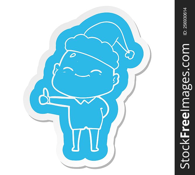 Happy Cartoon  Sticker Of A Bald Man Wearing Santa Hat