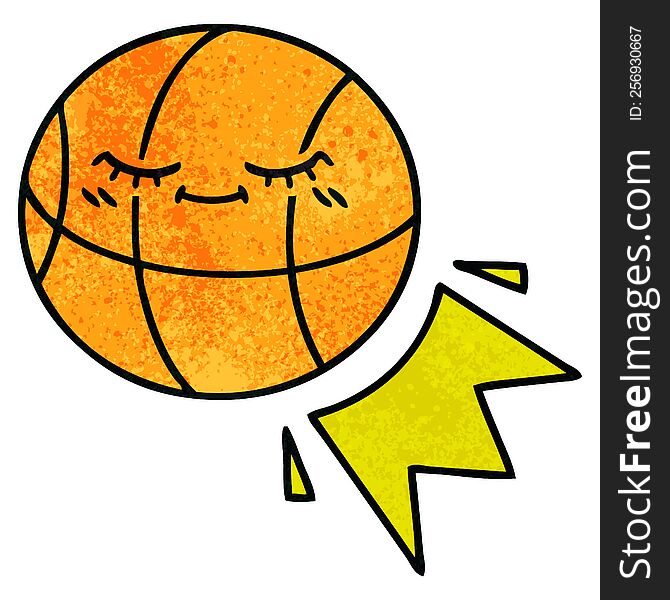 Retro Grunge Texture Cartoon Basketball
