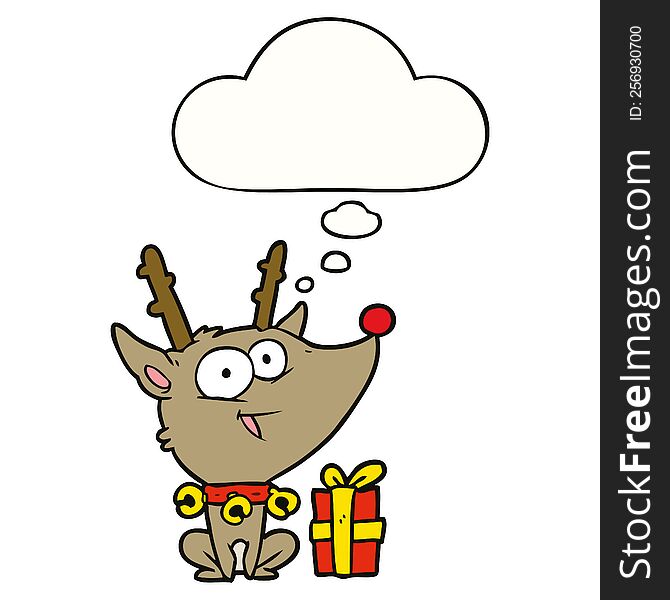 cartoon christmas reindeer with thought bubble