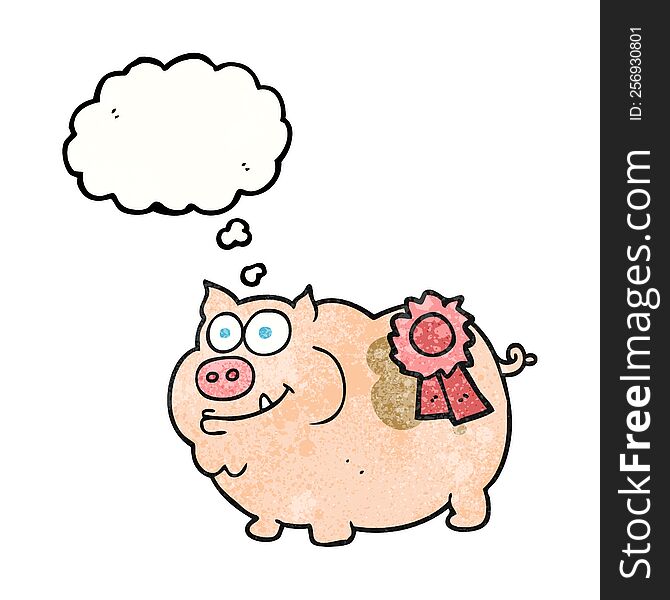 freehand drawn thought bubble textured cartoon prize winning pig