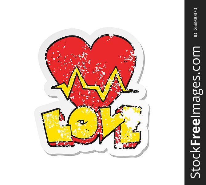 retro distressed sticker of a cartoon heart rate pulse love symbol
