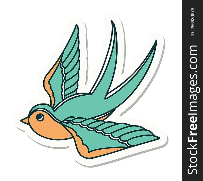 sticker of tattoo in traditional style of a swallow. sticker of tattoo in traditional style of a swallow