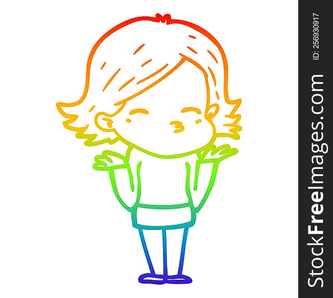 Rainbow Gradient Line Drawing Cartoon Confused Woman