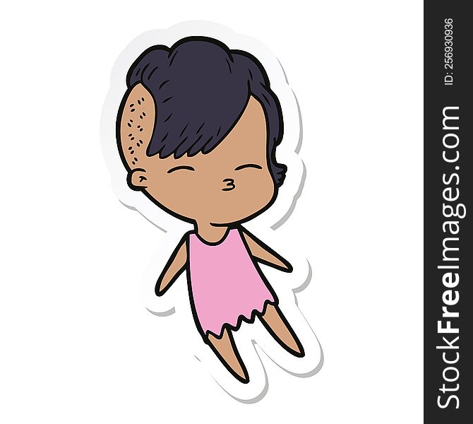 sticker of a cartoon squinting girl