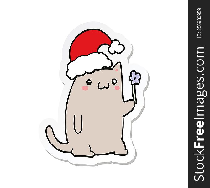 Sticker Of A Cute Cartoon Christmas Cat