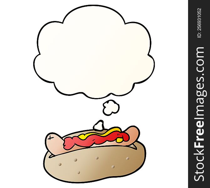 cartoon hotdog and thought bubble in smooth gradient style