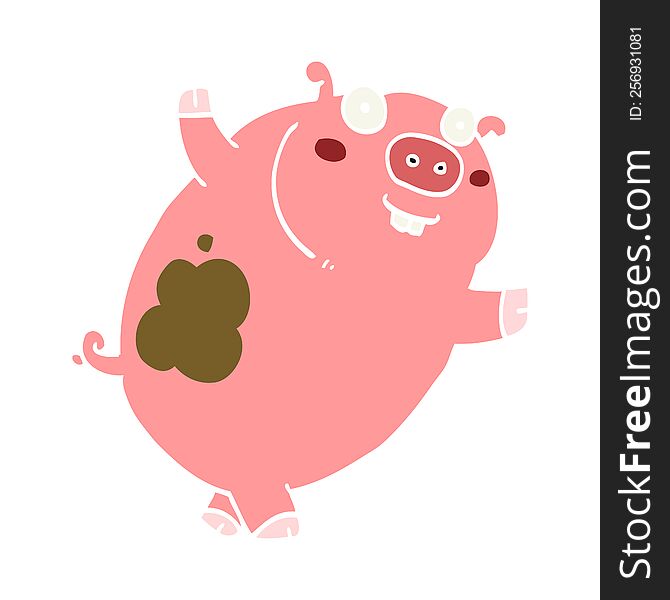 Funny Flat Color Style Cartoon Pig
