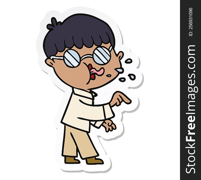 sticker of a cartoon boy wearing spectacles and making point