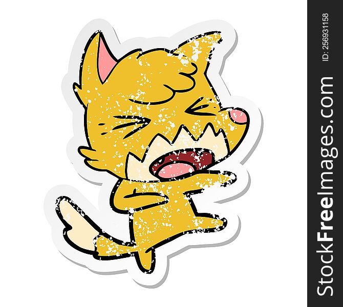 Distressed Sticker Of A Angry Cartoon Fox Attacking