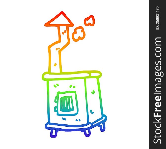 rainbow gradient line drawing of a cartoon wood burner