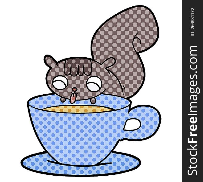 cartoon squirrel drinking tea. cartoon squirrel drinking tea