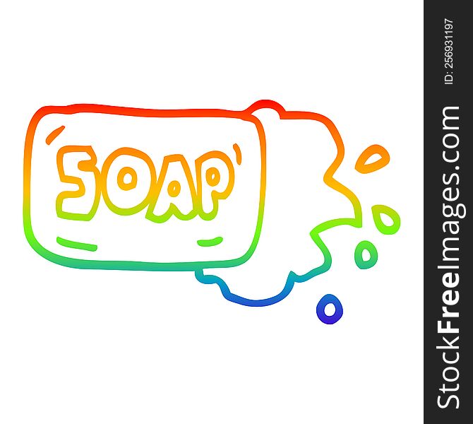 rainbow gradient line drawing of a cartoon bar of soap