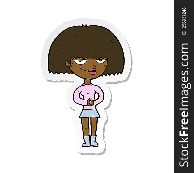 sticker of a cartoon sly woman