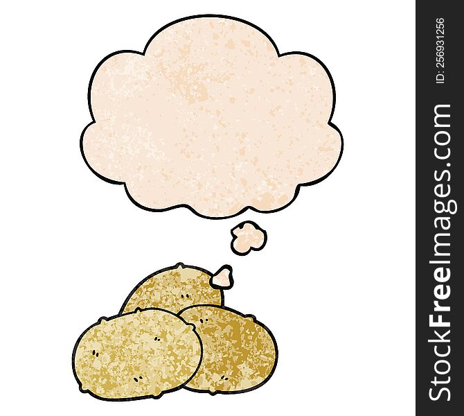 cartoon potatoes with thought bubble in grunge texture style. cartoon potatoes with thought bubble in grunge texture style