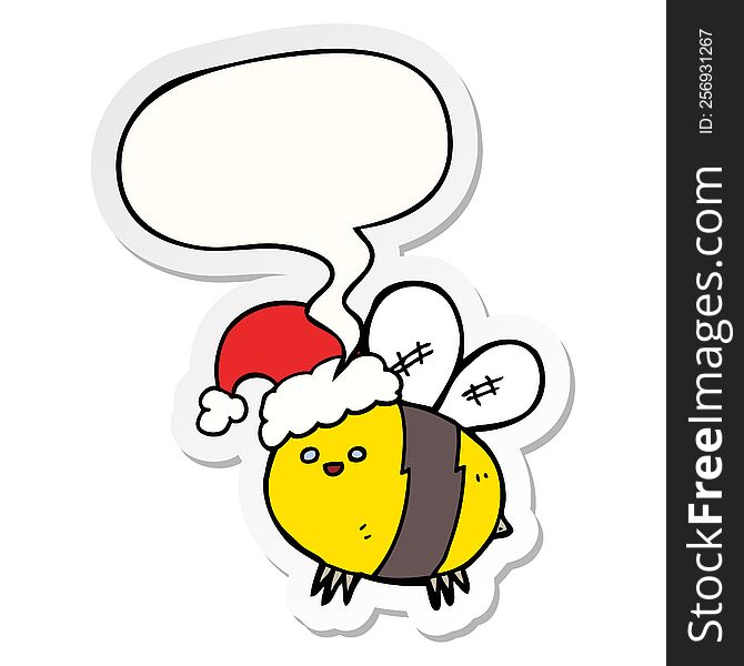 cute cartoon bee wearing christmas hat with speech bubble sticker