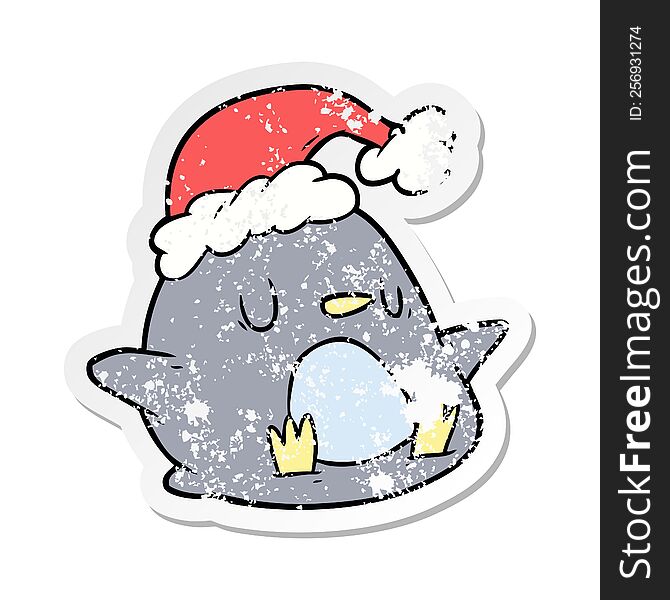 distressed sticker of a cute cartoon penguin