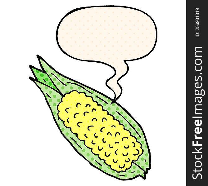 Cartoon Corn And Speech Bubble In Comic Book Style