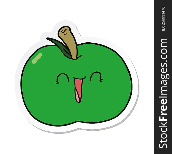 sticker of a cartoon laughing apple