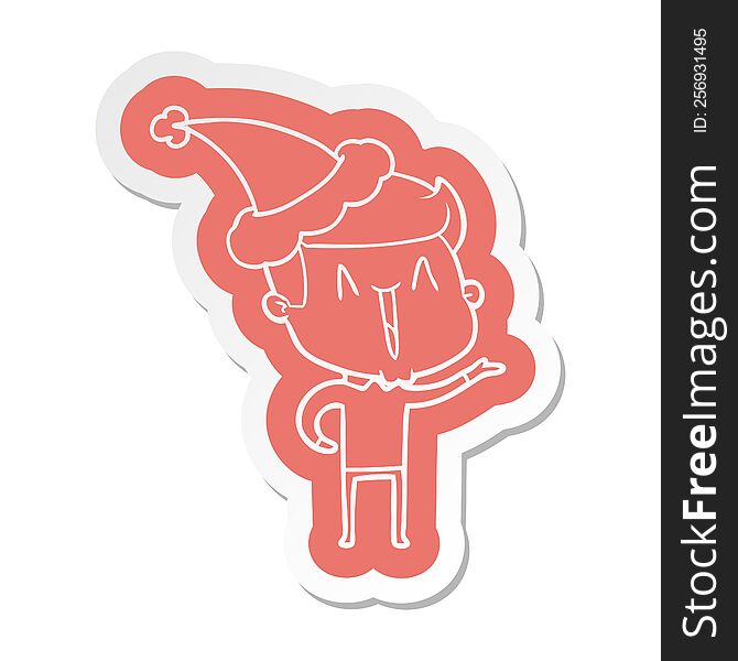 Cartoon  Sticker Of A Excited Man Wearing Santa Hat