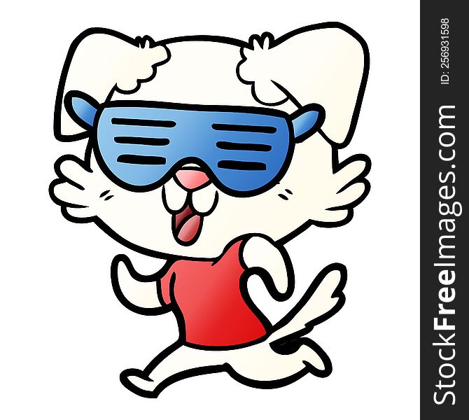 laughing cartoon dog jogging in cool shades. laughing cartoon dog jogging in cool shades