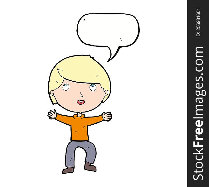 Cartoon Happy Boy With Speech Bubble
