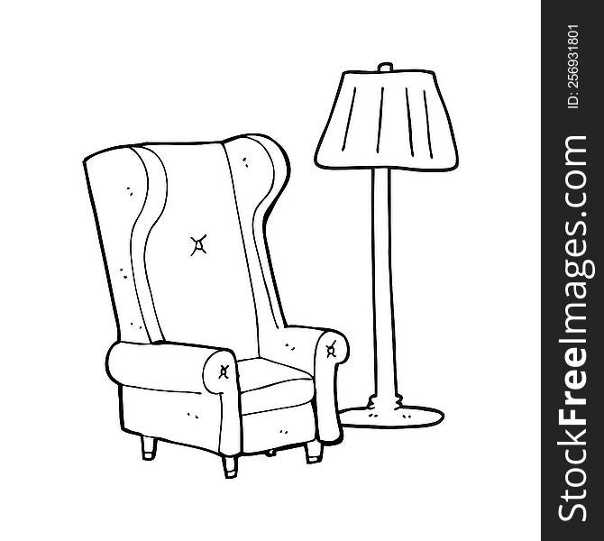 Black And White Cartoon Lamp And Old Chair