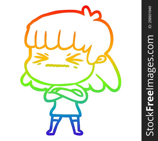 Rainbow Gradient Line Drawing Cartoon Stressed Out Woman