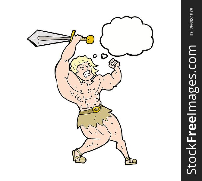 cartoon barbarian hero with thought bubble