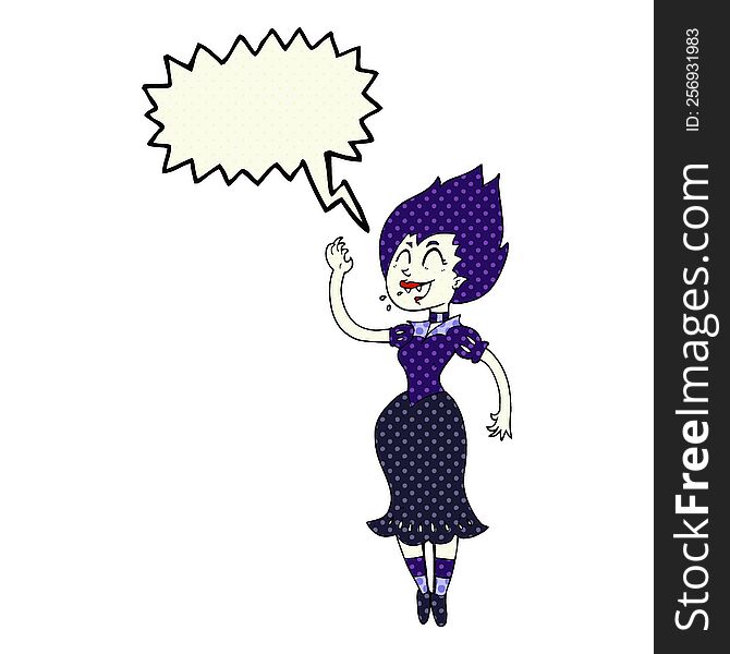freehand drawn comic book speech bubble cartoon vampire girl