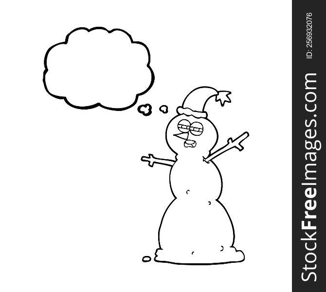 freehand drawn thought bubble cartoon unhappy snowman