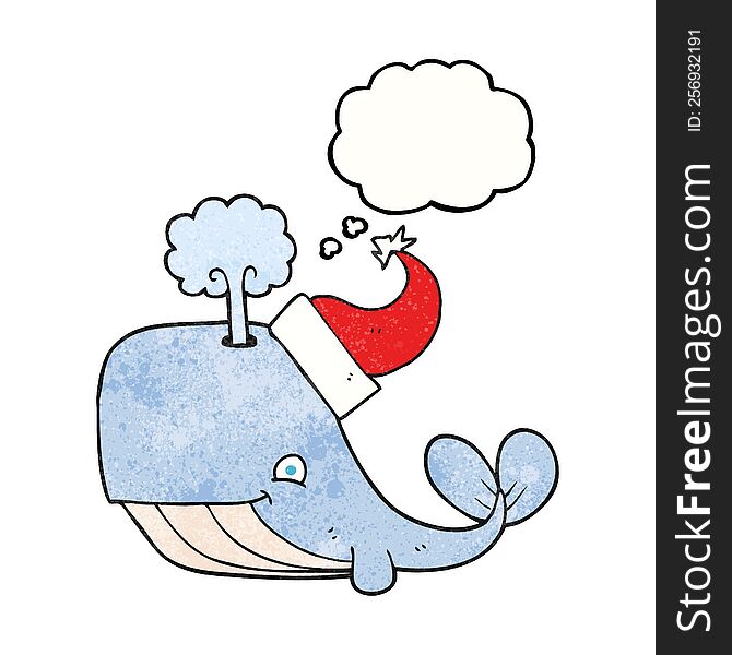 Thought Bubble Textured Cartoon Whale Wearing Christmas Hat