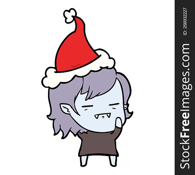 Line Drawing Of A Undead Vampire Girl Wearing Santa Hat