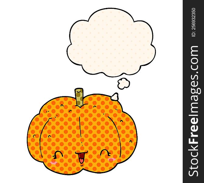 cartoon pumpkin with thought bubble in comic book style