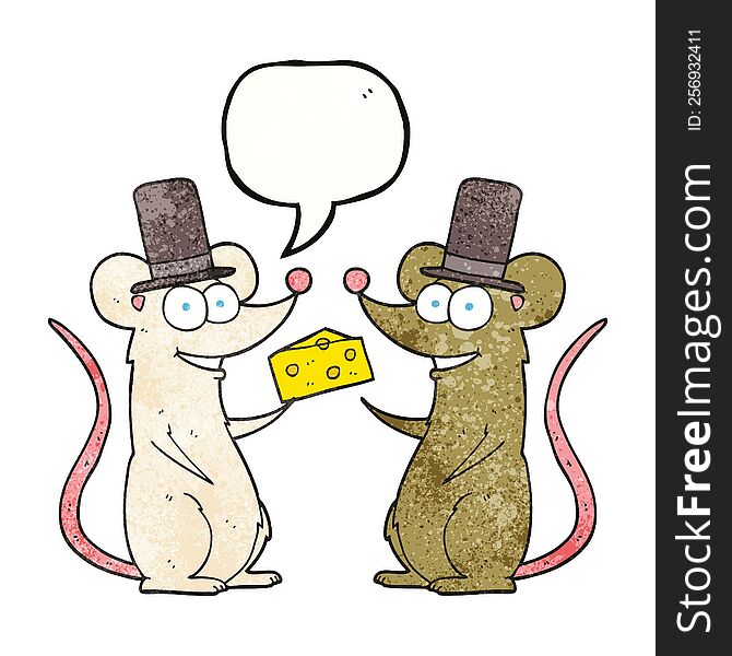 freehand drawn texture speech bubble cartoon mice with cheese