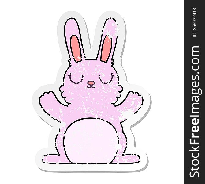 distressed sticker of a quirky hand drawn cartoon rabbit