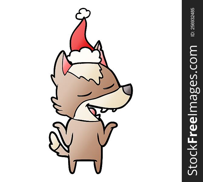 Gradient Cartoon Of A Wolf Laughing Wearing Santa Hat
