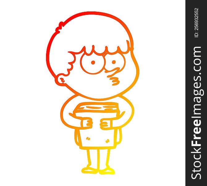 Warm Gradient Line Drawing Cartoon Curious Boy Holding A Book