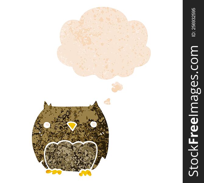 Cute Cartoon Owl And Thought Bubble In Retro Textured Style