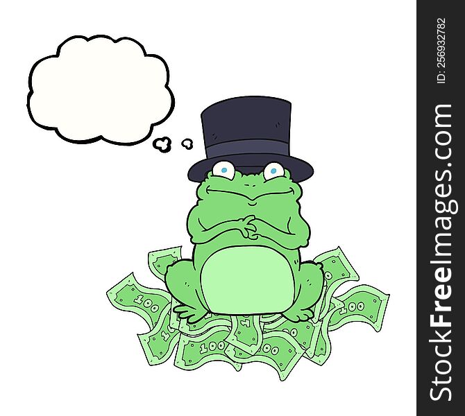 freehand drawn thought bubble cartoon rich frog in top hat